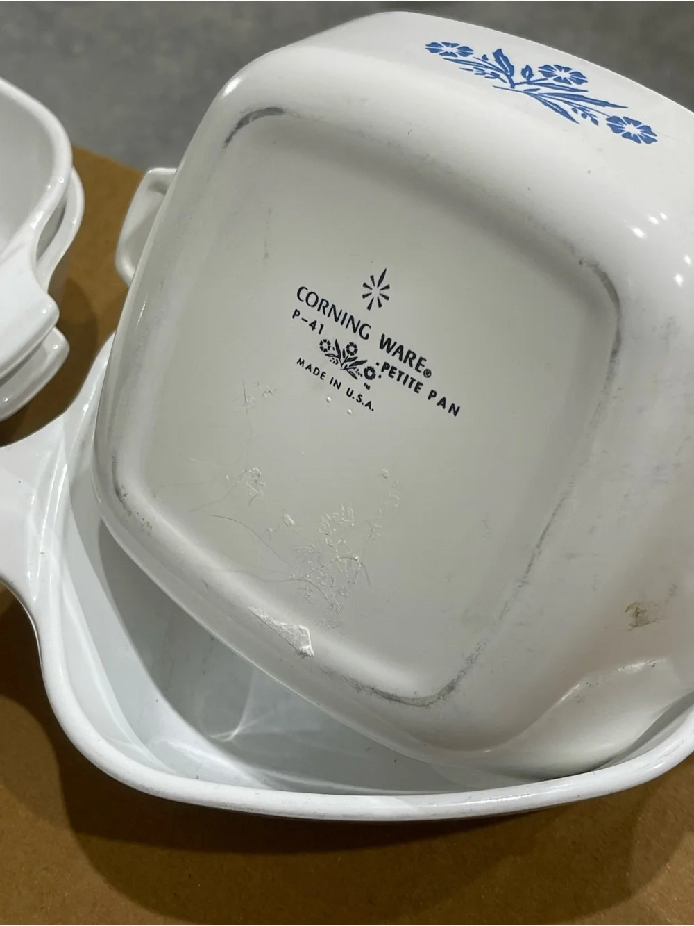 Corning Ware VTG Blue Cornflower Petite Pan P-41-B USA 12oz White Casserole (6)